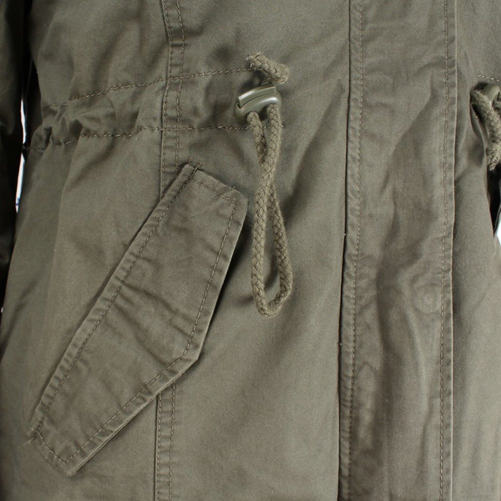 Olive Faux Fur Hooded Sherpa Lined Utility Jacket - Picture 6 of 16